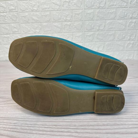Westies Vtg Loafer Womens 8 Teal Leather Flat Slip On Round Toe White Stitching - Picture 6 of 11